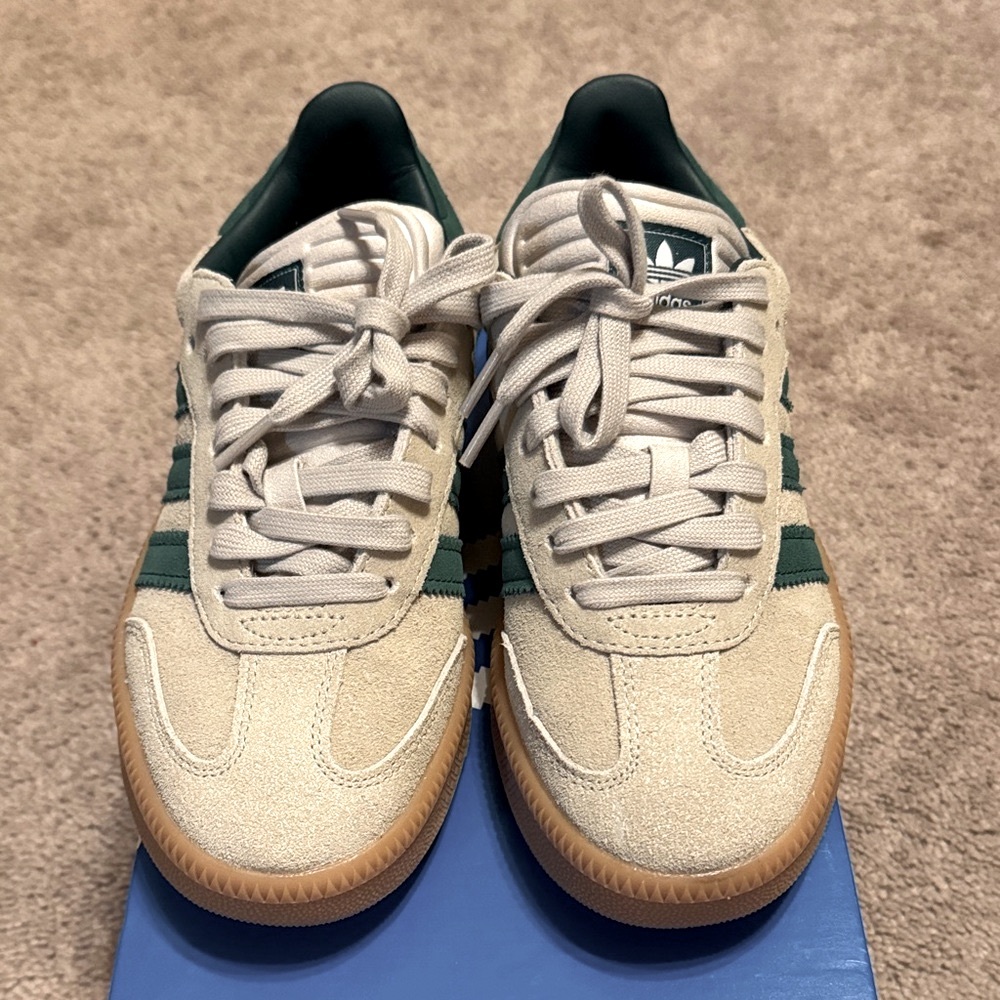 Adidas Women's Cream and Green Sneakers